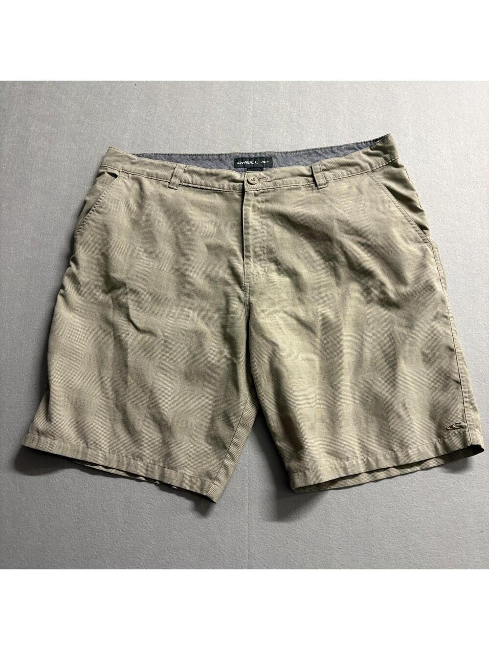 O'Neill Plaid Hybrid Golf Shorts Mens 40 Fits Like 40 Beige Casual Chino